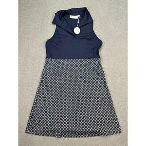 NEW Scratch Seventy Lucy Golf Dress Women's Large Navy Blue Mini Floral Athletic